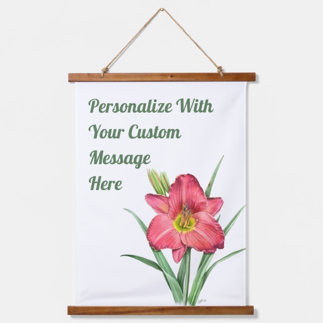 Red Daylily Flower Botanical Art Personalized Hanging Tapestry (Front)