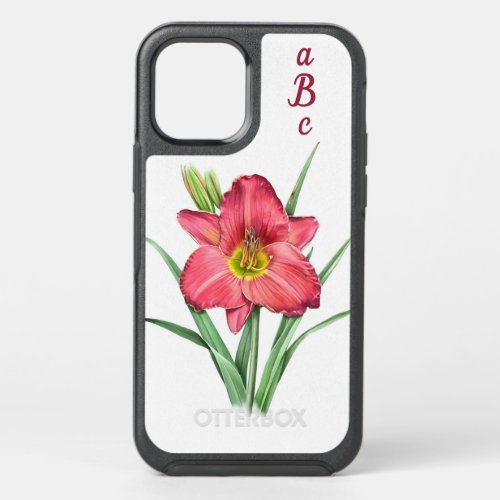 Red Daylily Flower Botanical Art  Personalized OtterBox Symmetry iPhone 12 Case