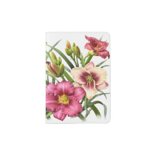 Red Daylily Flowers Botanical Floral Art Passport Holder
