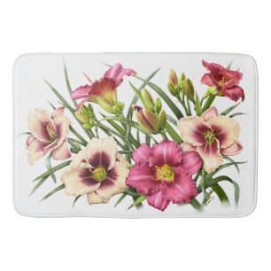 Red Daylily Garden Floral Design Bath Mat