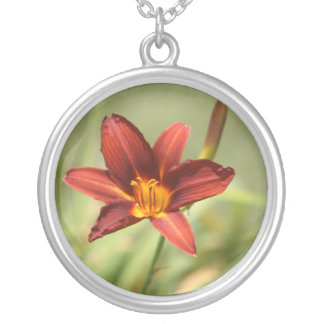 Red Daylily Silver Plated Necklace