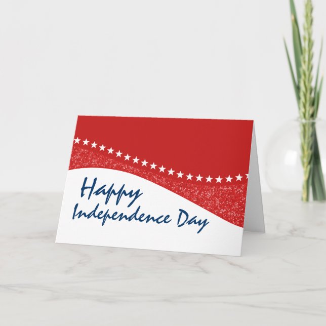 Red Dazzling Star Curves July 4th Greeting Card (Front)