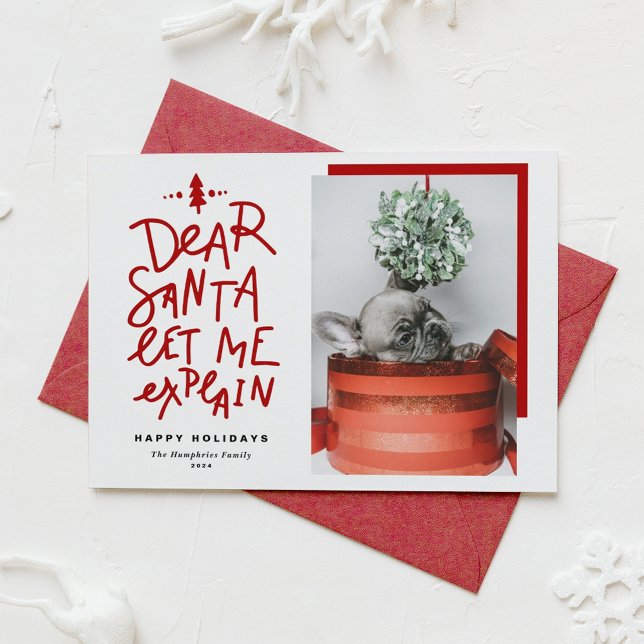 Red Dear Santa Let Me Explain Baby Photo Holiday Card (Creator Uploaded)