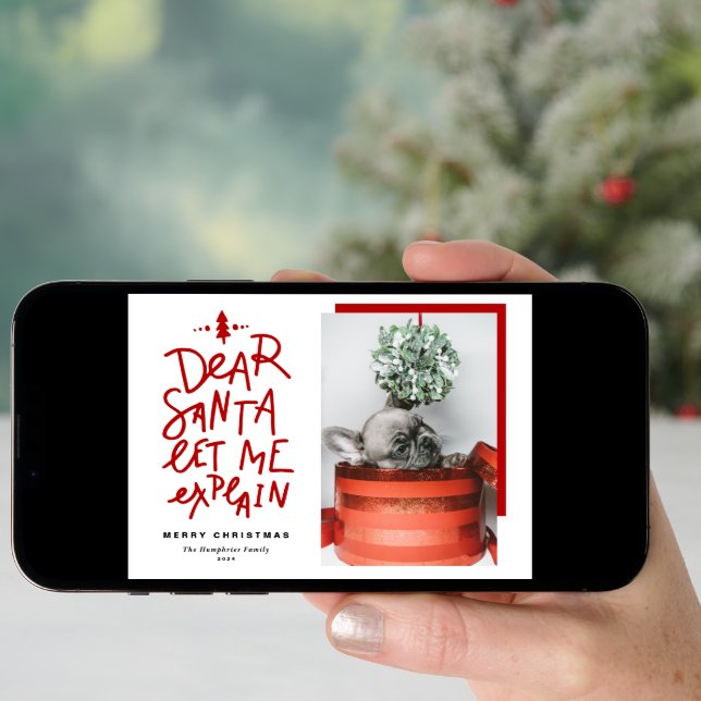Red Dear Santa Let Me Explain Photo Christmas Holiday Card (Front Digital)