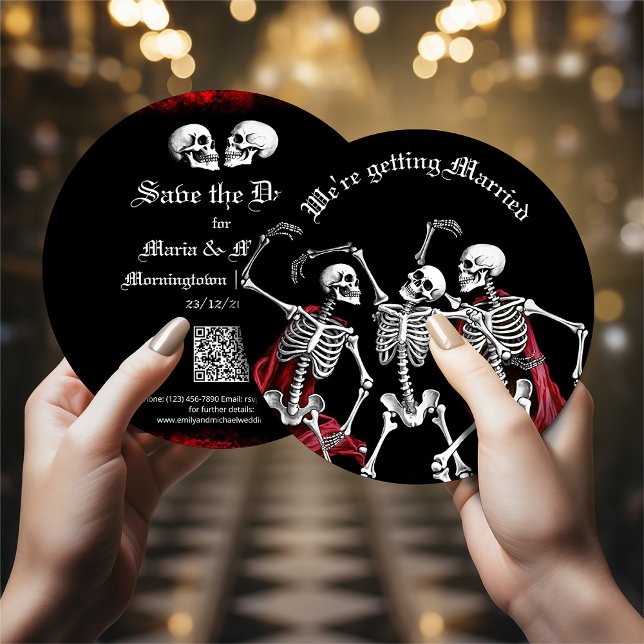 Red Death Dancing Skeletons Gothic Wedding Holiday Card (Creator Uploaded)