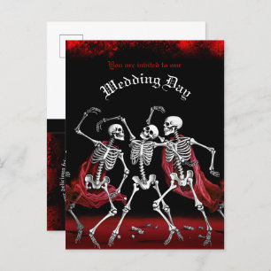 Red Death Dancing Skeletons Gothic Wedding Invitation Postcard