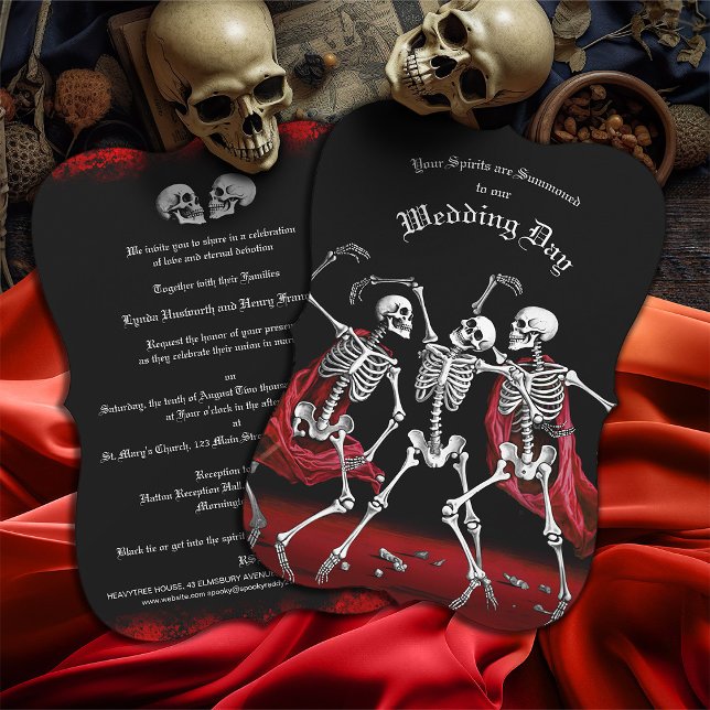Red Death Dancing Skeletons Gothic Wedding Invite (Creator Uploaded)