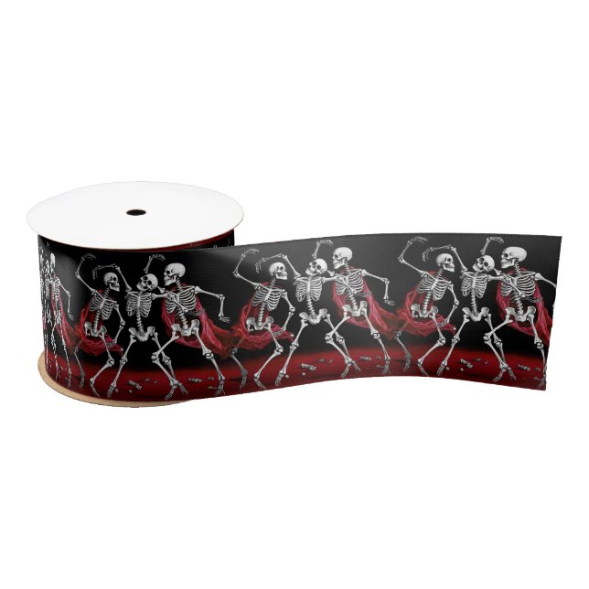 Red Death Dancing Skeletons Gothic Wedding Satin Ribbon (Spool)