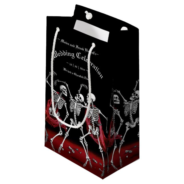 Red Death Dancing Skeletons Gothic Wedding Small Gift Bag (Front Angled)