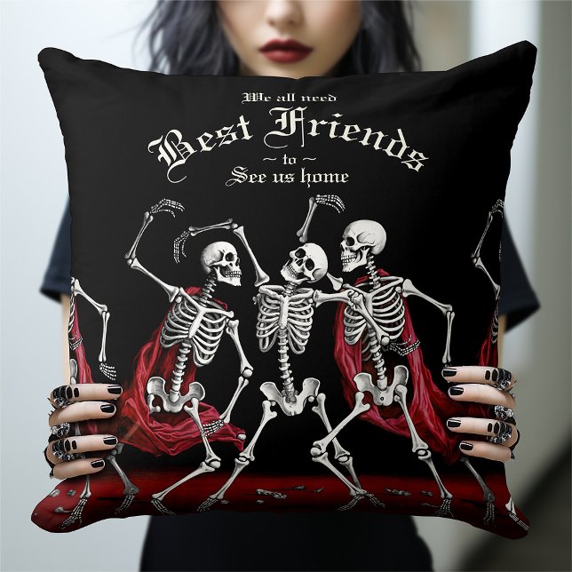 Red Death Dancing Skeletons Gothic Wedding Throw Pillow (Creator Uploaded)