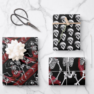 Red Death Dancing Skeletons Gothic Wedding Wrapping Paper Sheets