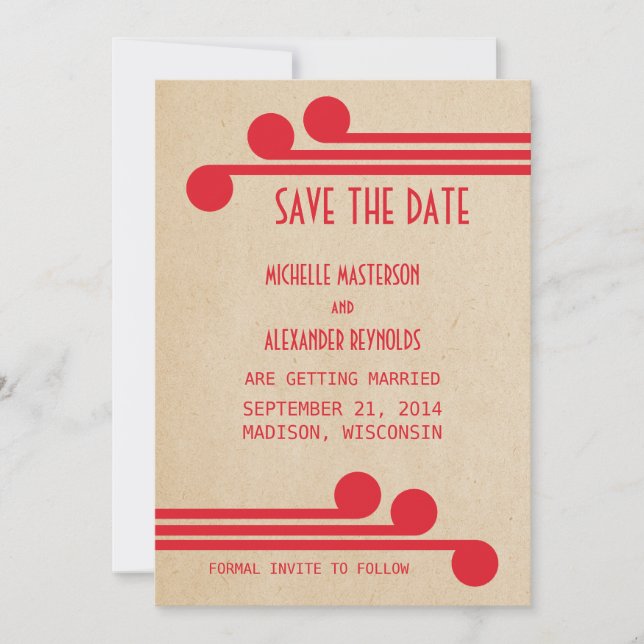 Red Deco Chic Save the Date Invite (Front)