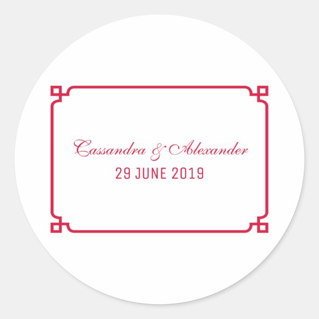 Red Deco Chic Wedding Classic Round Sticker (Front)