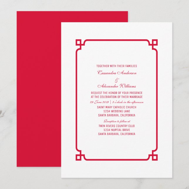 Red Deco Chic Wedding Invite (Front/Back)