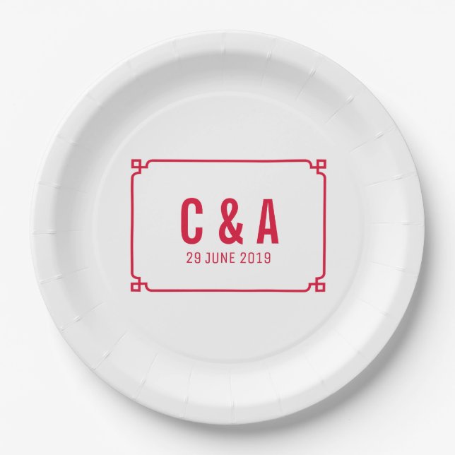 Red Deco Chic Wedding Paper Plates (Front)