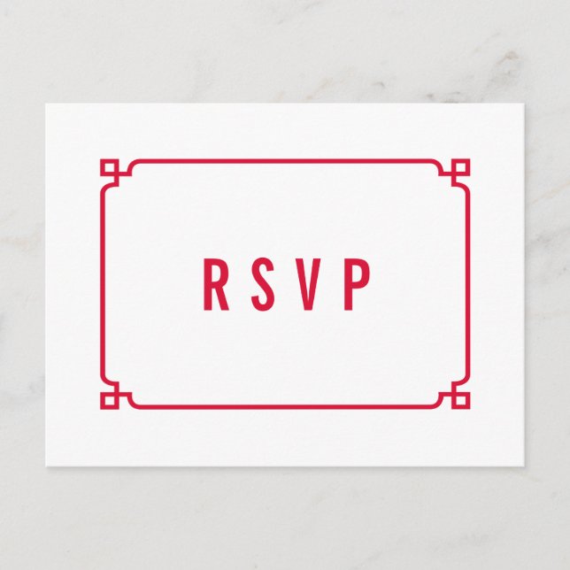 Red Deco Chic Wedding RSVP Postcard (Front)