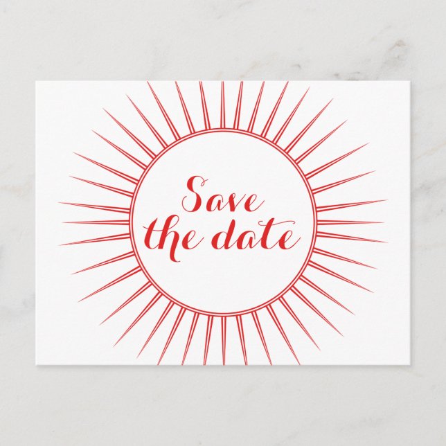 Red Deco Retro Save the Date Postcard (Front)