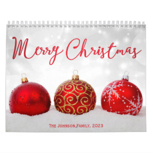 Red Decor Merry Christmas 2023 Photo Calendar