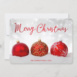 Red Decor Round Custom Merry Christmas Cards