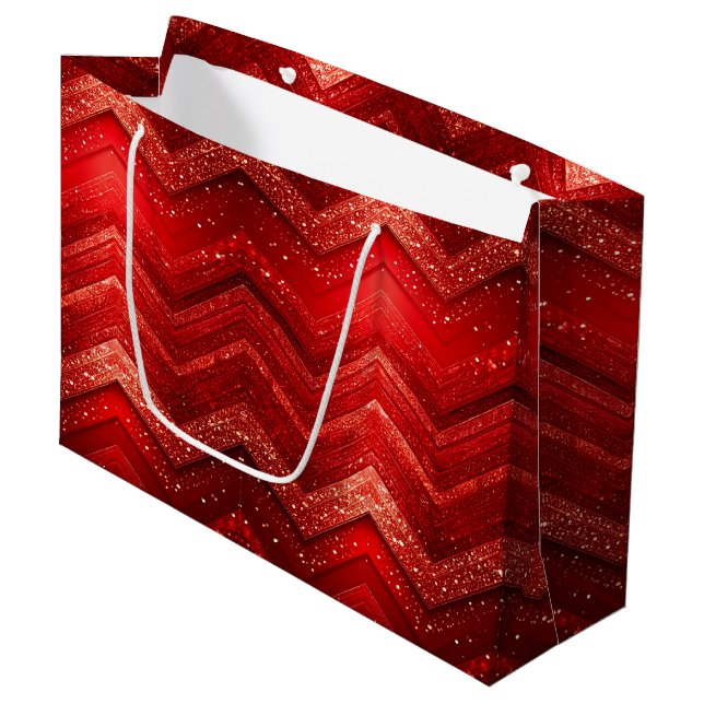 Red Decorative Christmas Glitter Holiday Gift Bag (Front Angled)