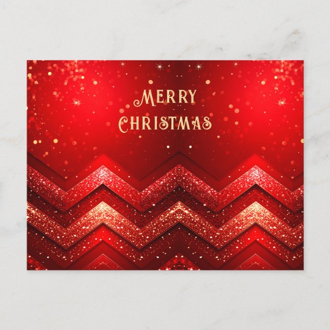 Red Decorative Christmas Glitter Holiday Postcard (Front)