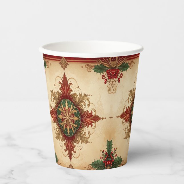 Red Decorative Christmas Holiday Paper Cups (Front)