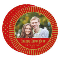 Red Decorative Classic Happy New Year Photo Card