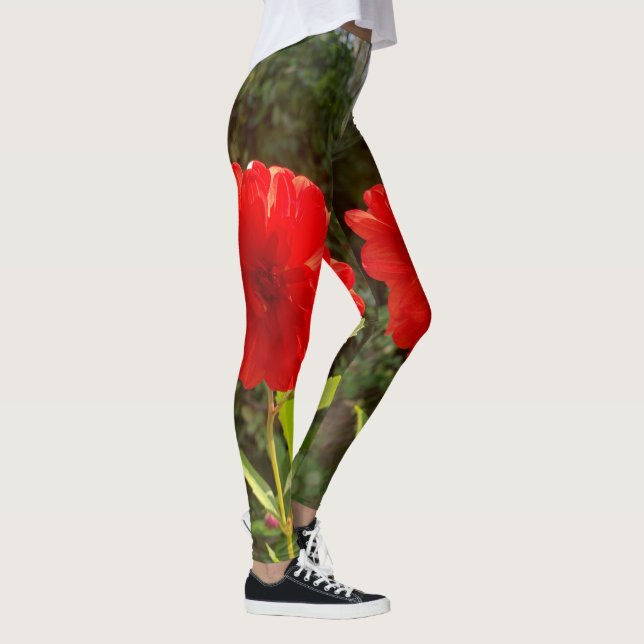 Red decorative Dahlia Leggings (Right)