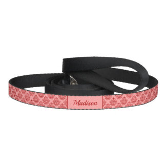 Red Decorative Damask Pattern And Custom Pet Name Leash
