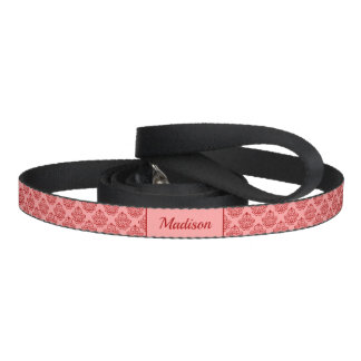 Red Decorative Damask Pattern And Custom Pet Name Pet Leash
