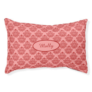 Red Decorative Damask Pattern With Custom Name Pet Bed