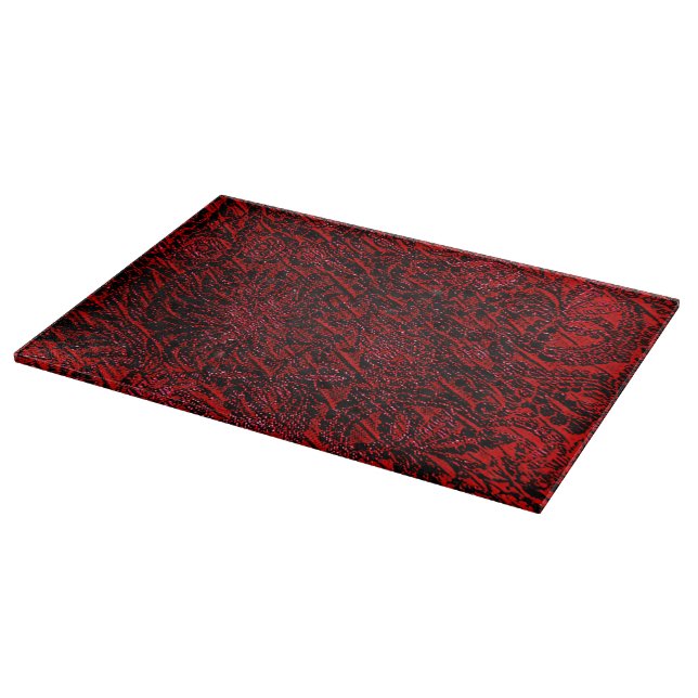 Red Decorative Flower Fabric Design Glass Cutting Board (Corner)