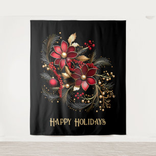 Red Decorative Flowers Holiday Backdrop