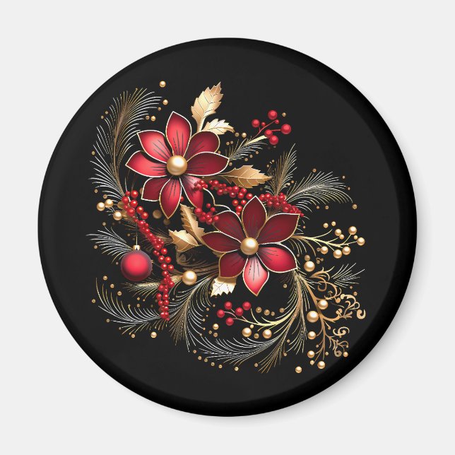 Red Decorative Flowers Holiday Magnet (Front)