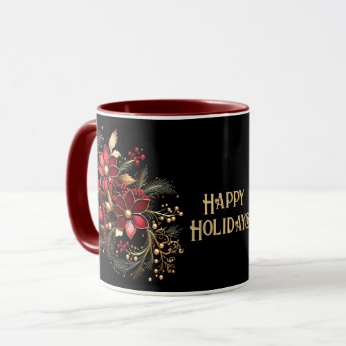 Red Decorative Flowers Holiday Mug