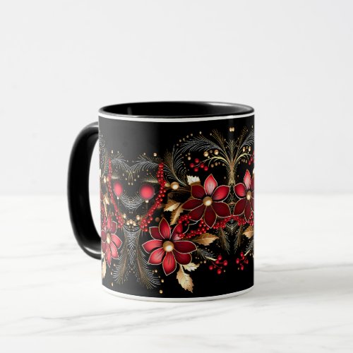 Red Decorative Flowers Holiday Mug