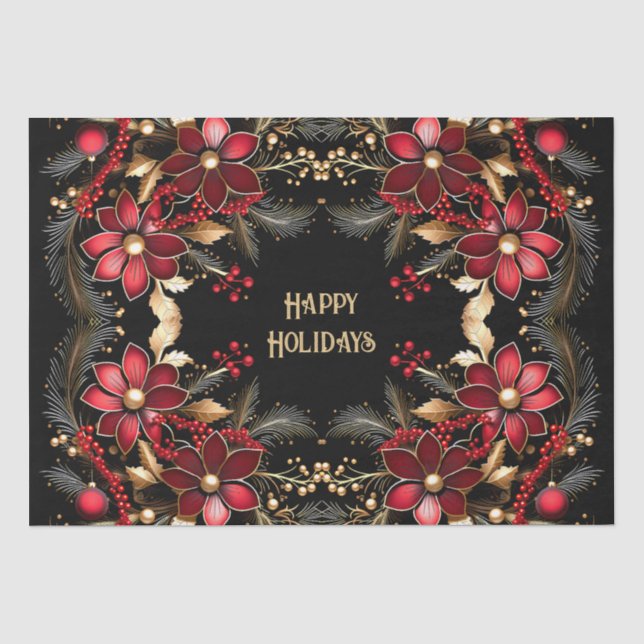 Red Decorative Flowers Holiday Tissue Paper (Front)