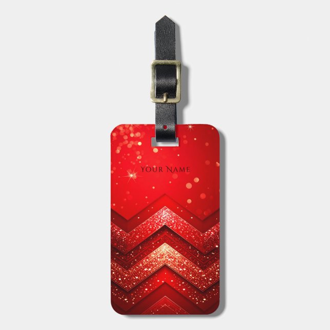Red Decorative Glitter Luggage Tag (Front Vertical)