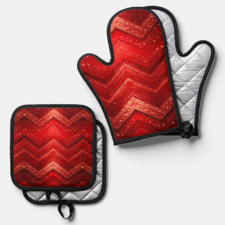 Red Decorative Glitter Oven Mitt & Pot Holder Set