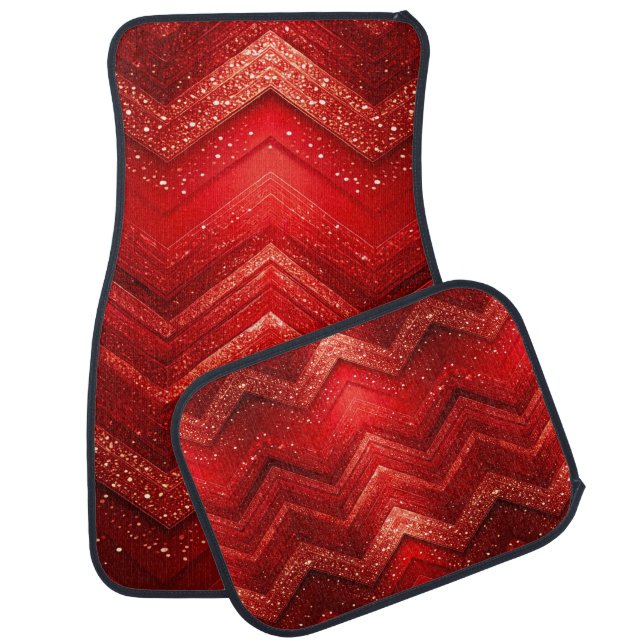 Red Decorative Glitter Set of Car Mats (Set)