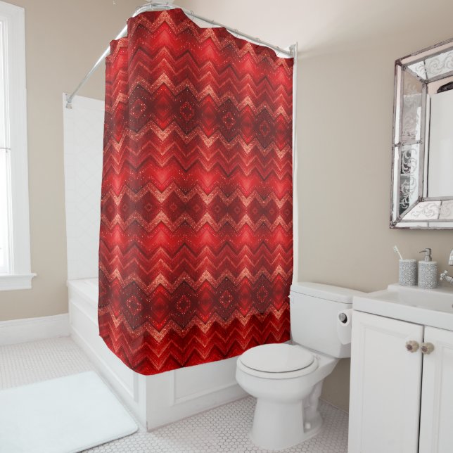 Red Decorative Glitter Shower Curtain (In Situ)