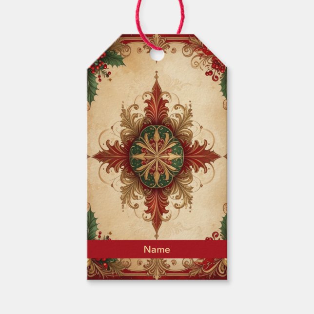 Red Decorative Holiday Gift Tag (Front)