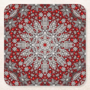 Red Decorative Holiday Paper Coaster