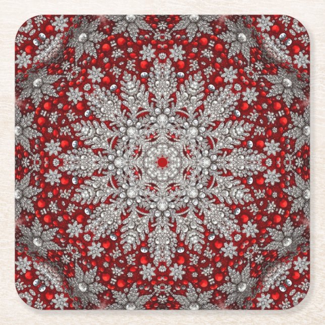Red Decorative Holiday Paper Coaster (Front)