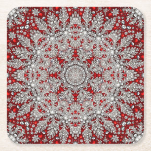 Red Decorative Holiday Paper Coaster