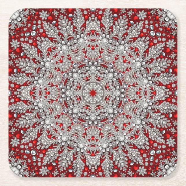 Red Decorative Holiday Paper Coaster (Front)