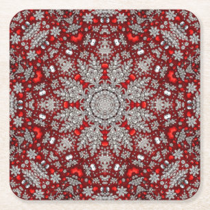 Red Decorative Holiday Paper Coaster
