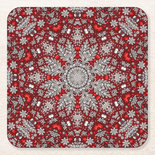 Red Decorative Holiday Paper Coaster (Front)