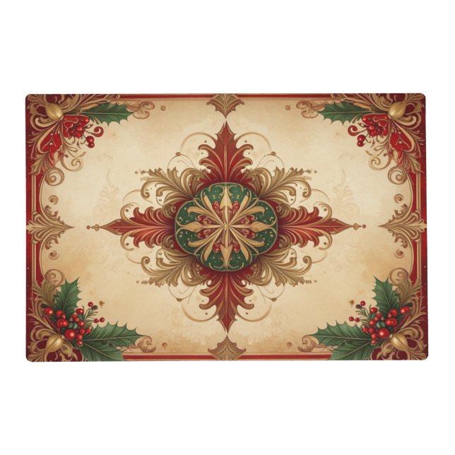 Red Decorative Holiday Paper Placemat (Front)