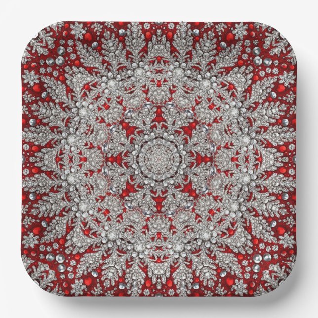 Red Decorative Holiday Paper Plate (Front)